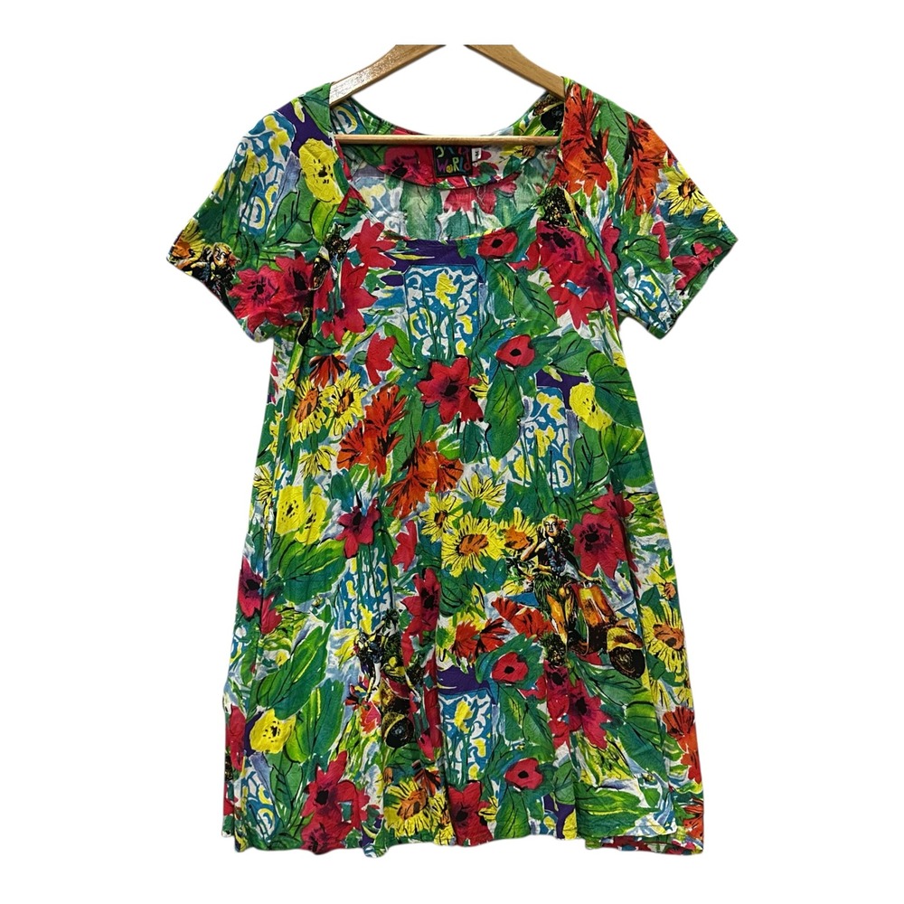 Jams World Dress Women's M Tropical Floral Hula Girl Scooter Print Mini Surf Lne